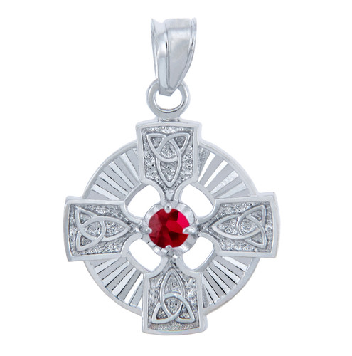 Silver Celtic Trinity Pendant with Garnet CZ Stone