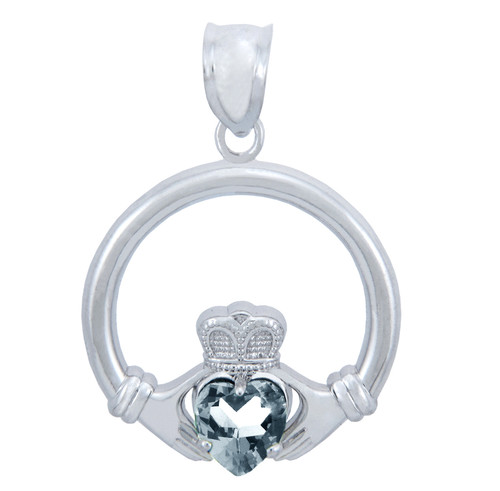 Silver Claddagh Clear CZ Heart Pendant (M)