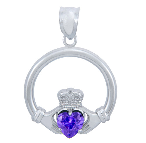 Silver Claddagh Alexandrite CZ Heart Pendant (M)