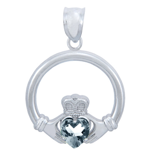 Silver Claddagh Clear CZ Heart Charm Pendant (S)