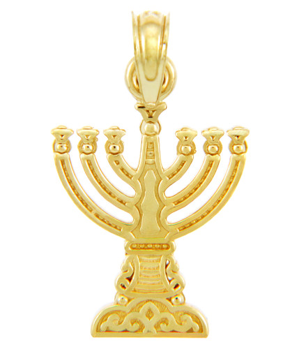 Jewish Gold Pendants - Yellow Gold Menorah Pendant