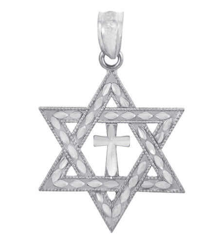 Jewish Charms and Pendants - White Gold Star Cross of David