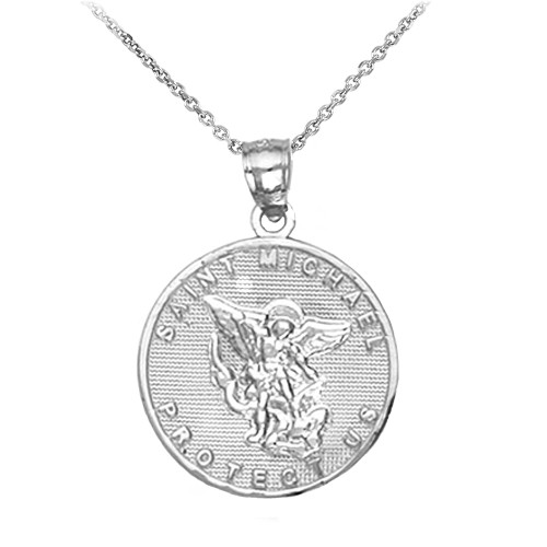 Saint Michael Silver Coin Pendant Necklace