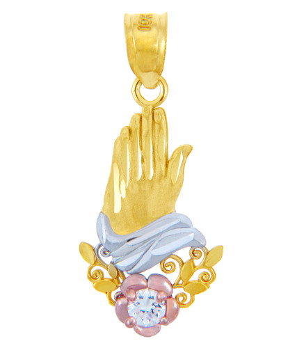 Gold Pendants - The Prayer Hand Cubic Zirconia Gold Pendant