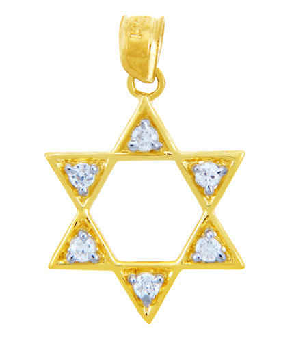 Jewish Charms and Pendants - Gold Gleaming Star of David in Cubic Zirconia Pendant