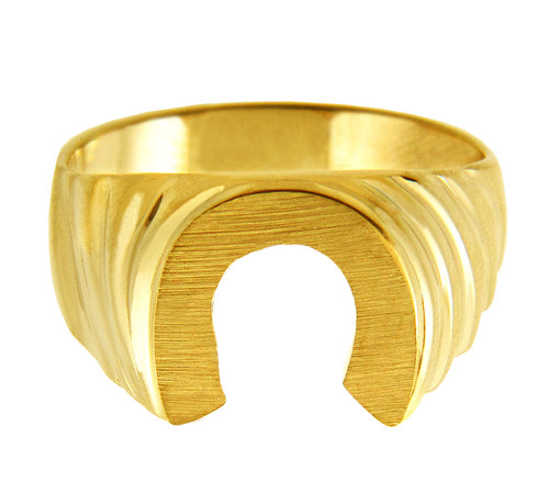 Men's Signet Gold Rings - Lucky Horseshoe Gold Ring