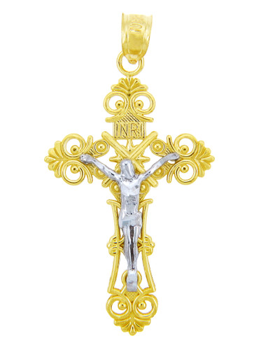 Two Tone Gold Crucifix Pendant - The Christ Crucifix