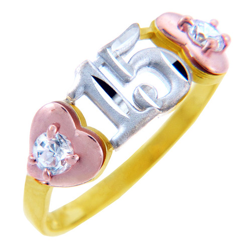 15 Años Ring- Quinceanera Two Heart Ring with Cubic Zirconias