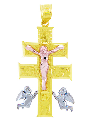 Three Tone Gold Crucifix Pendant - The Caravaca Cross