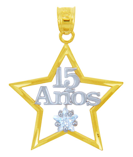 Sweet 15 Anos - Quinceanera Two-Tone Gold CZ Star Pendant