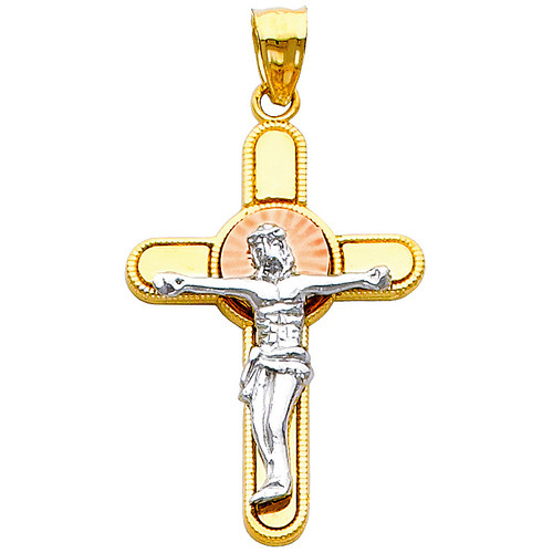 14K Tri-Color Gold Virtuous Crucifix