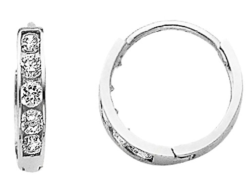 Small CZ Circle White Gold Huggie Earrings