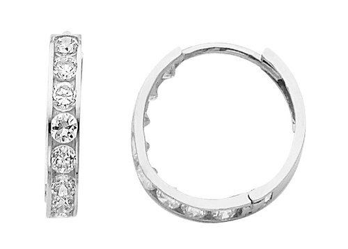 Round CZ White Gold huggie Earrings