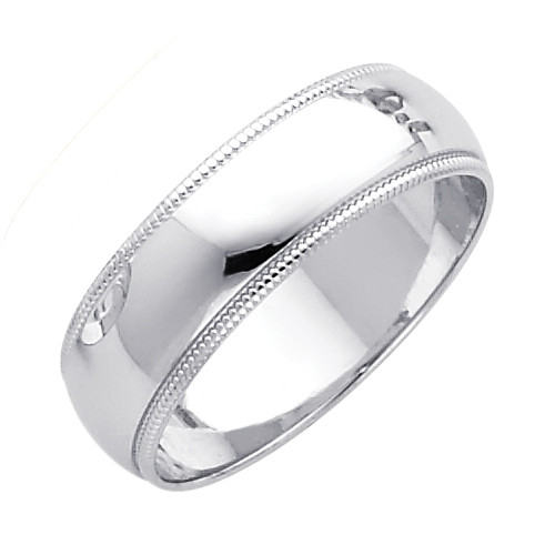 14K Milgrain White Gold Classic Wedding Band - 6MM