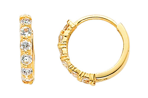 Small Classic CZ Yellow Gold Huggie Earrings