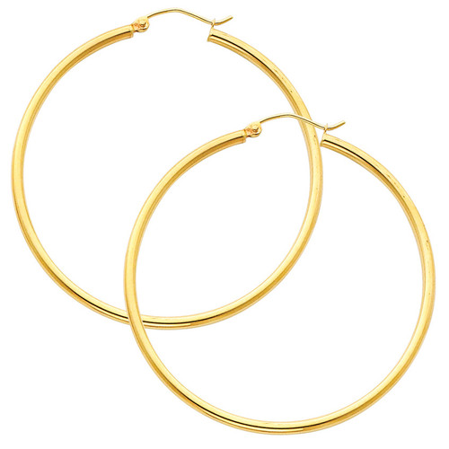 Yellow Gold Hoop Earring -2.25 Inches