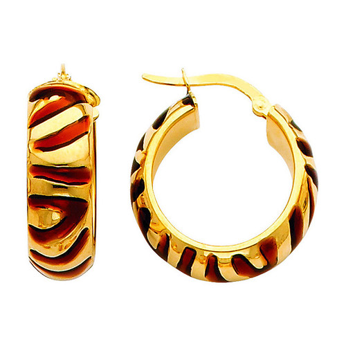 Two Tone Yellow Gold Fancy Hoop Earring Red and White