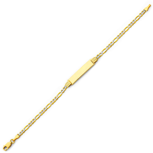 Men`s Light Two Tone Gold ID Figaro Bracelet- 7.5 Inches