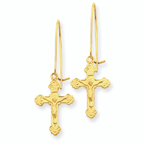 14K Polished INRI Crucifix Earrings