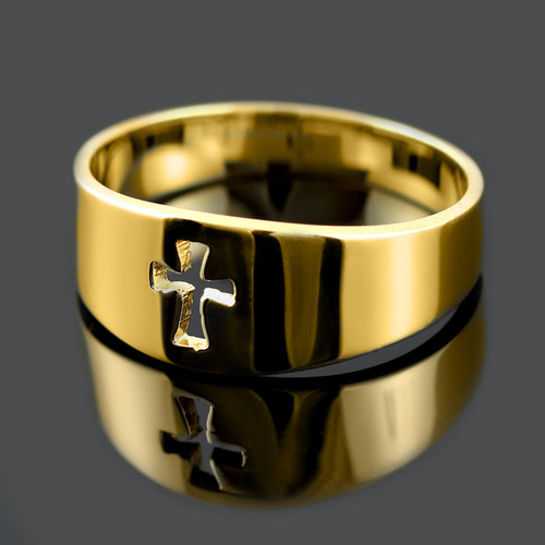 Polished Gold Cut-Out Cross Ring