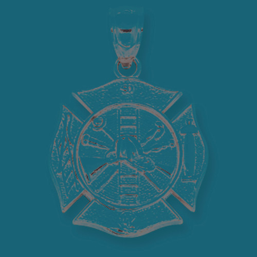 14K White Gold Fireman Badge Pendant