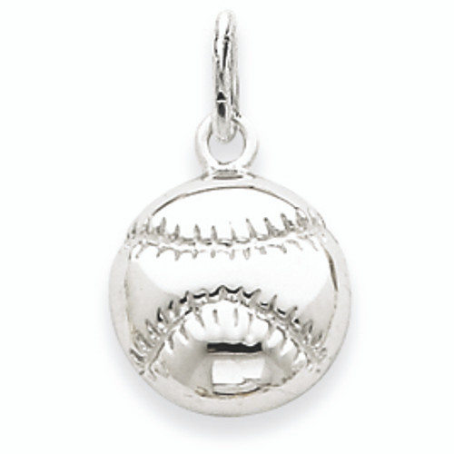 14K White Gold Baseball Charm