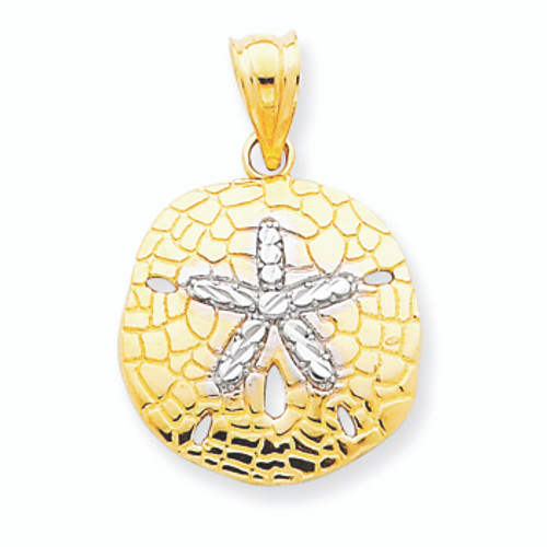 14K Gold Rhodium Polished Diamond-cut Sand Dollar Pendant