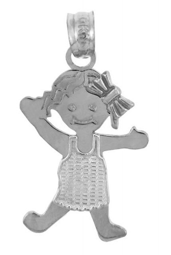 White Gold Baby Charm Pendant - Pinafore Girl