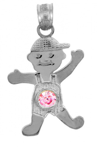 White Gold Baby Charms and Pendants - June October Boy  Birthstone Charm