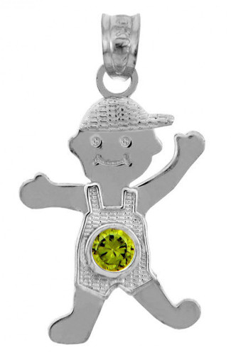 Silver Baby Charms and Pendants - CZ Peridot Boy Birthstone Charm