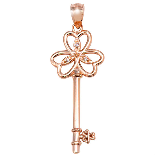 Rose Gold Heart Key Pendant w/ Diamonds