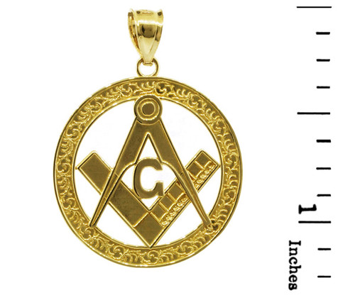 Yellow Gold Freemason Round Masonic Bail Pendant 1.2"