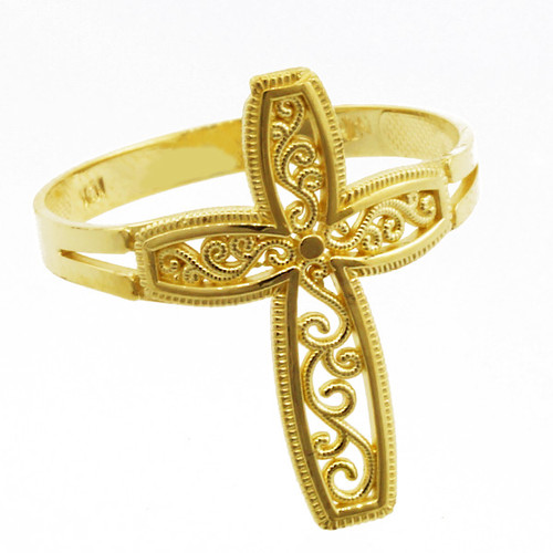 Yellow Gold Filigree Design  Cross Ring