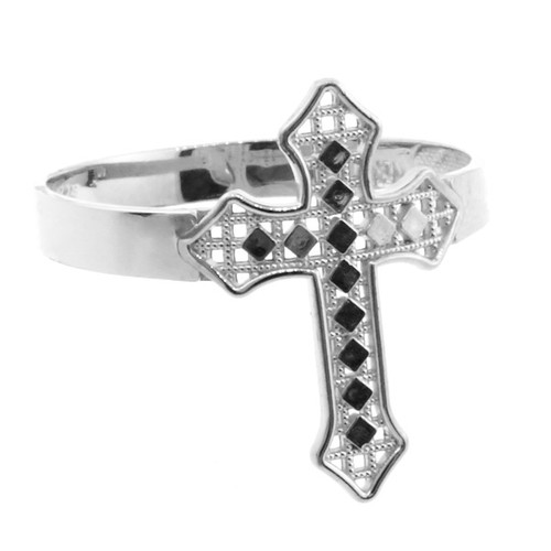 White Gold Aciculate Cross Ring
