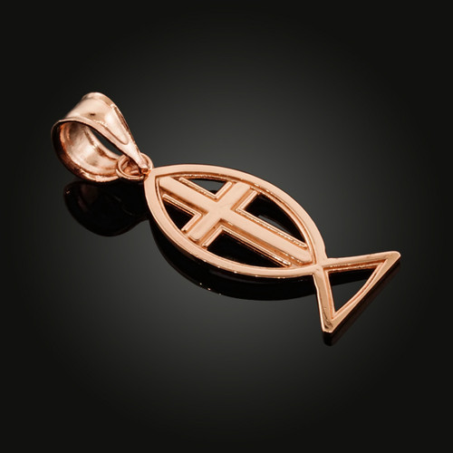 Rose Gold Ichthus (Fish) Cross Pendant Necklace