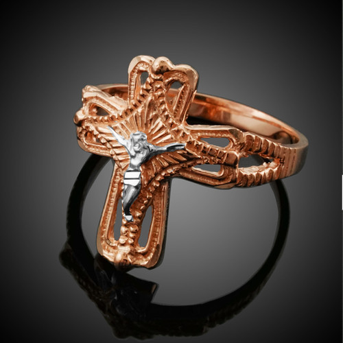 Two-Tone Rose Gold Crucifix Cross Ring