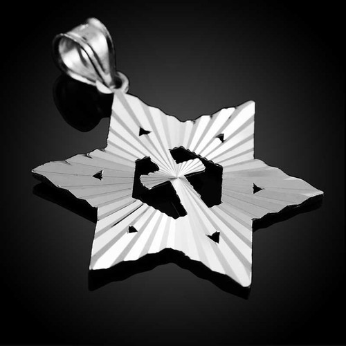 Sterling Silver Jewish Star of David Cross Pendant (M) 1.25"