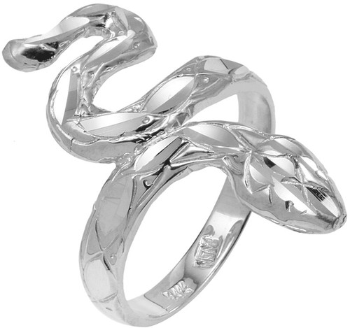 White Gold Diamond Cut Snake Ring