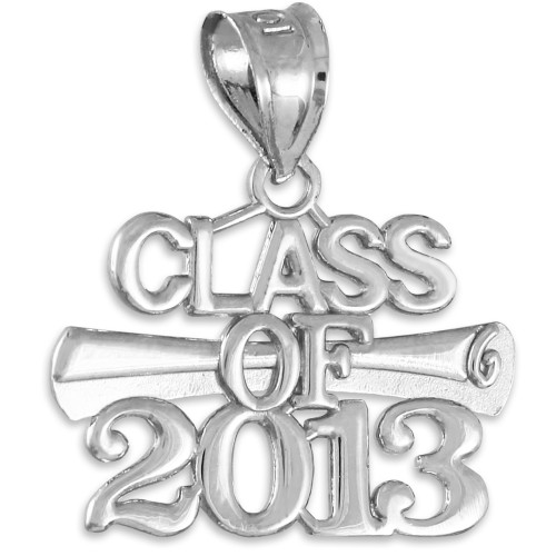 White Gold "CLASS OF 2013" Graduation Charm Pendant