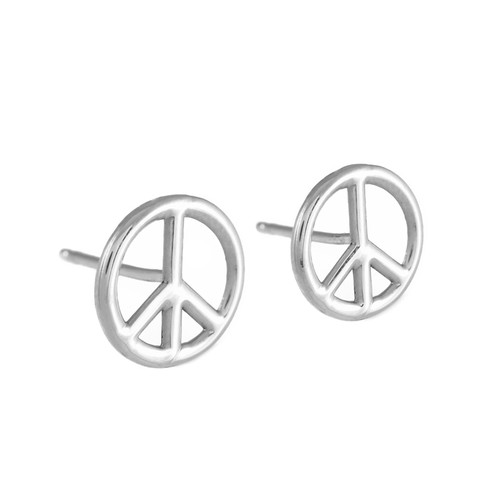 925 Sterling Silver Peace Symbol Post Earrings