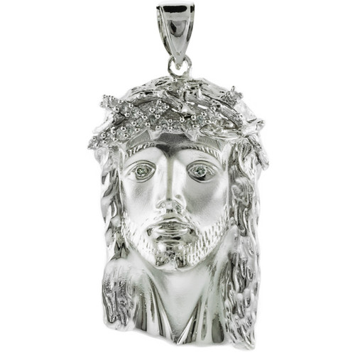 925 Sterling Silver Face of Jesus Pendant With CZ (Large)