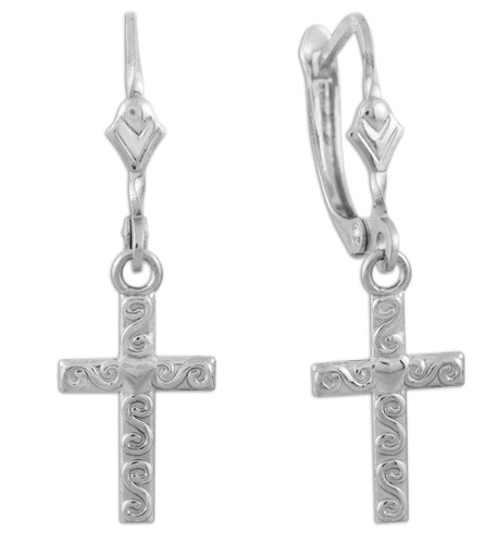 Sterling Silver Twirl Cross Dangle Earrings