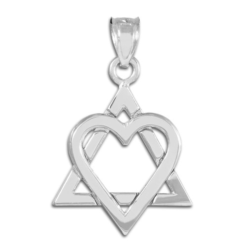 White Gold Star of David Heart Medium Pendant (1.1")