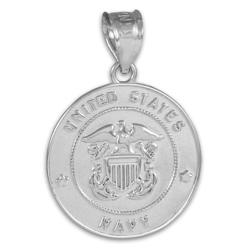 US Navy Solid White Gold Coin Pendant Necklace