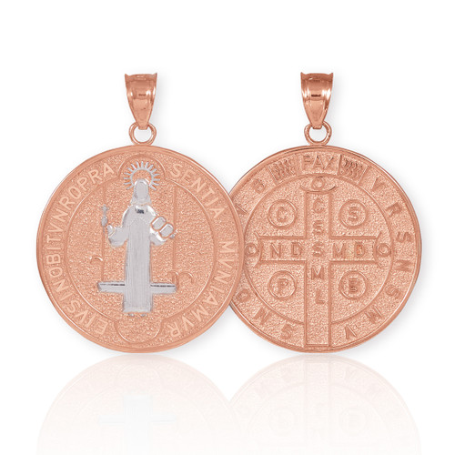 Solid Rose Gold St. Benedict Coin Medallion Pendant (M)