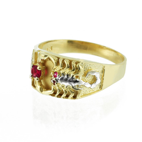 Two-Tone Gold Red CZ Men's Scorpion Ring