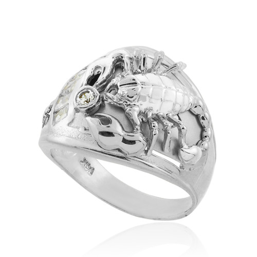 Men's White Gold Scorpion CZ Ring