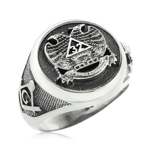 Vintage Oxidized Silver Scottish Rite Masonic Ring