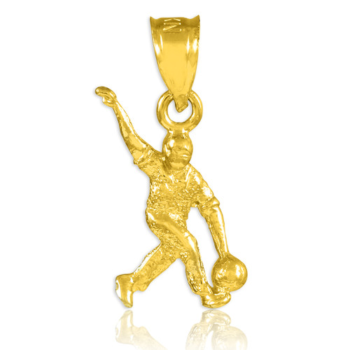 Gold Bowling Man Charm Sports Pendant Necklace