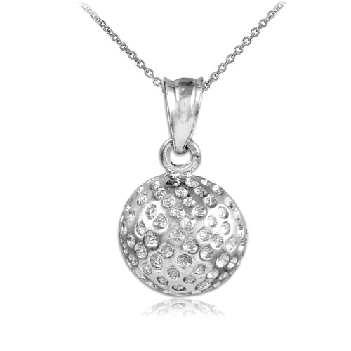 Golf Ball White Gold Charm Sports Pendant Necklace